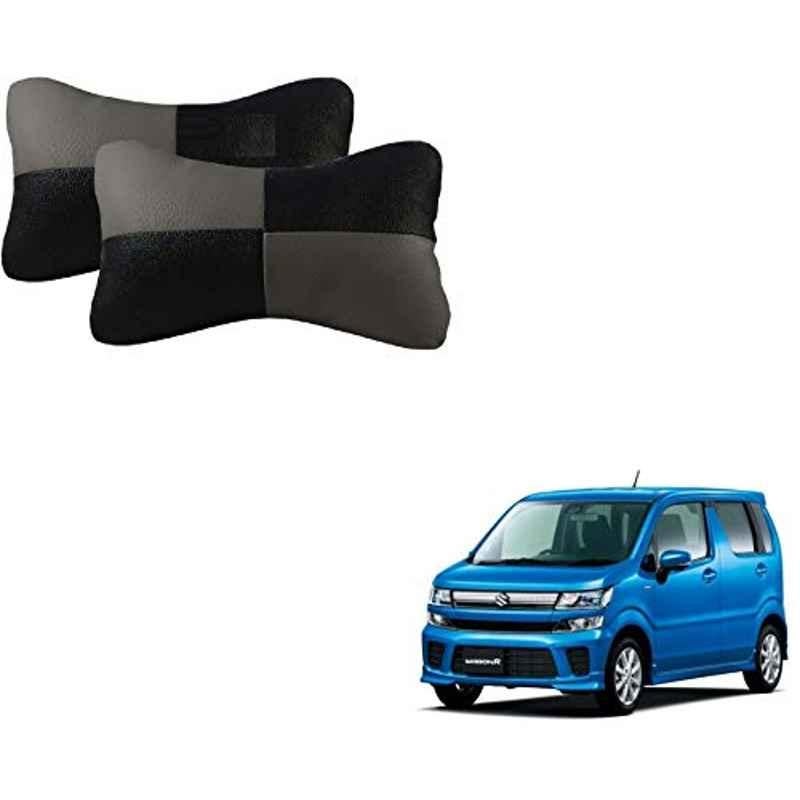 Kozdiko 2 Pcs Leather Grey & Black Neck Rest Car Cushion Pillow Set for Maruti Suzuki WagonR 2019