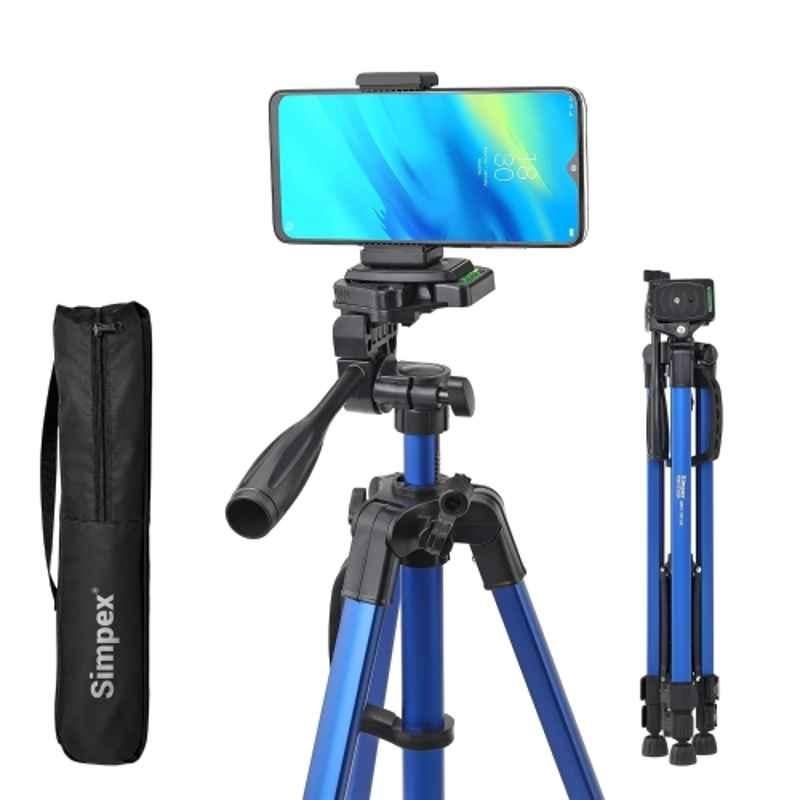 Simpex 6633 Aluminium Blue Heavy Duty Lightweight Construction Professional Tripod Stand with Quick Height Adjustment for DSLR Cameras, Mobile Phones, GoPro, Vlogging, Travel & Content Creation
