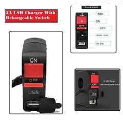 AOW 12V 7/8��� Motorcycle Handlebar Switch with ON/Off Button and USB Charging Port (2 Amp) T-6Suitable for All Bikes