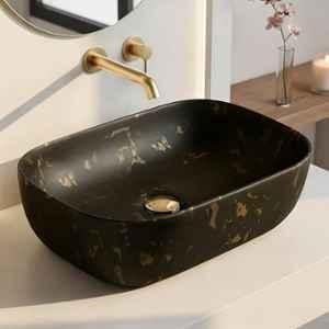 Plantex Alpha 18x13x5 inch Ceramic Black Marble Wash Basin for Bathroom, NS-M-109