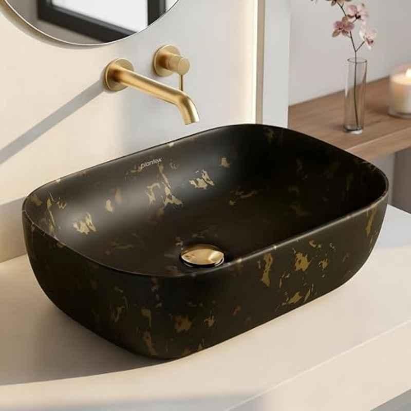 Plantex Alpha 18x13x5 inch Ceramic Black Marble Wash Basin for Bathroom, NS-M-109