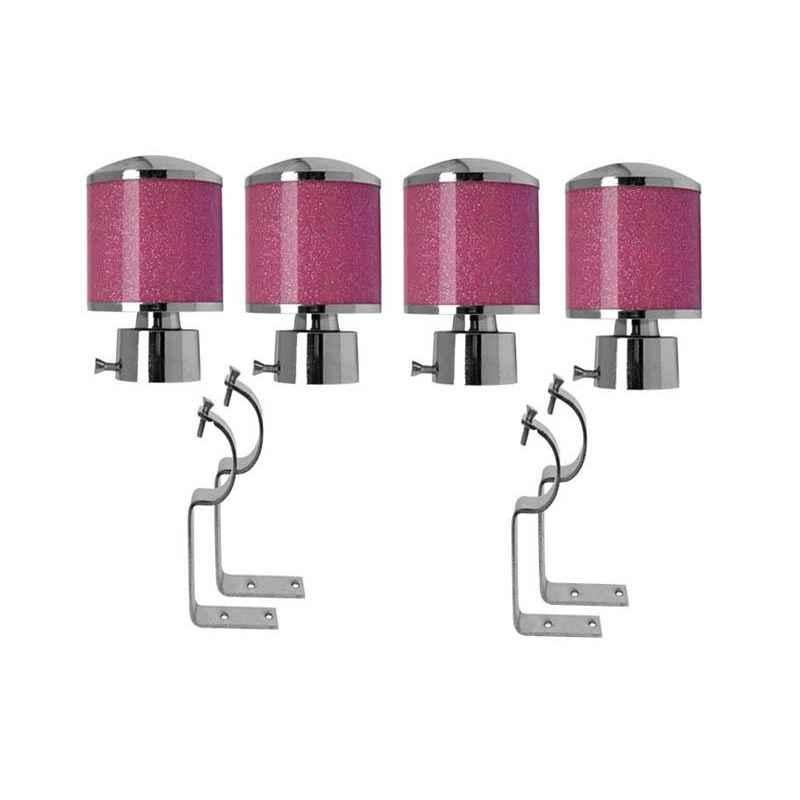 Smart Shophar 4 inch Stainless Steel And Aluminium Alloy Pink Silver Glitter Star Curtain Bracket Set, SHA36CB-GLIT-PKSL-S2 (Pack of 2)