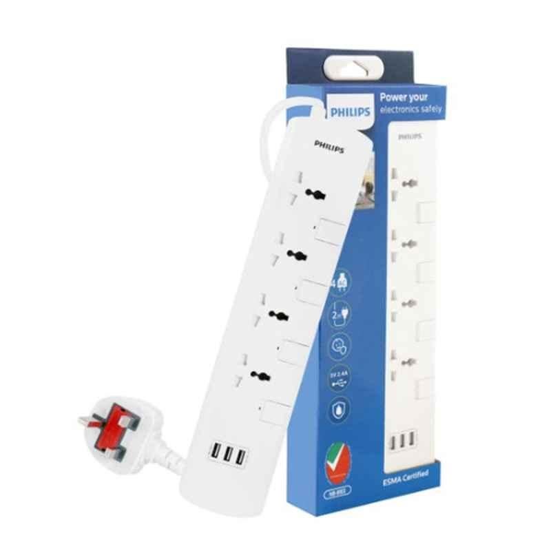Philips ABS White 4 Way Extension Socket with Individual Switch, SPN3144WA/56