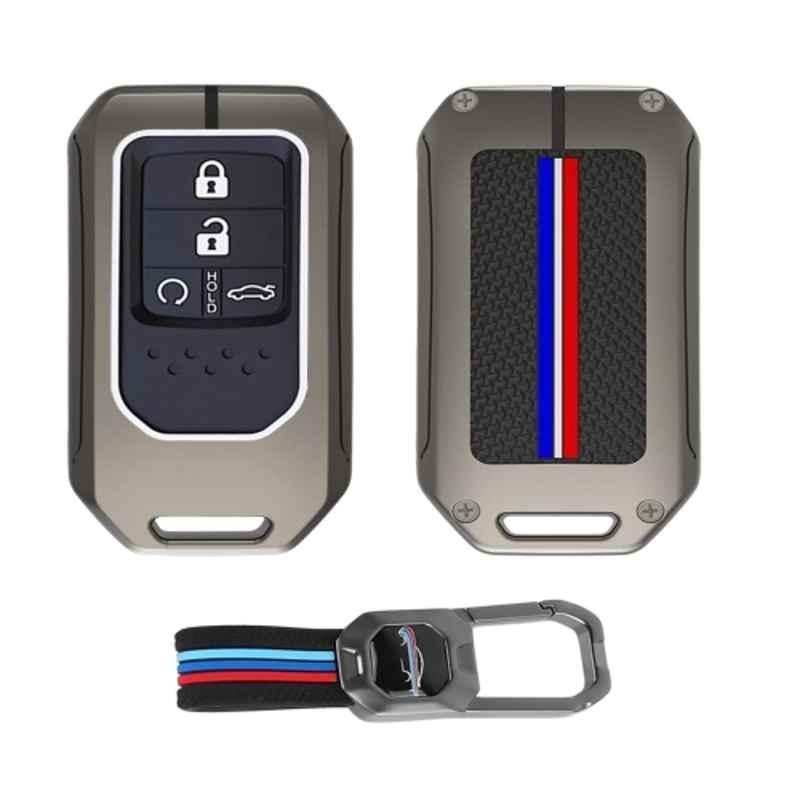 Kingsway Gunmetal Grey 4 Buttons Car Key Cover with Keychain for All Honda Cars