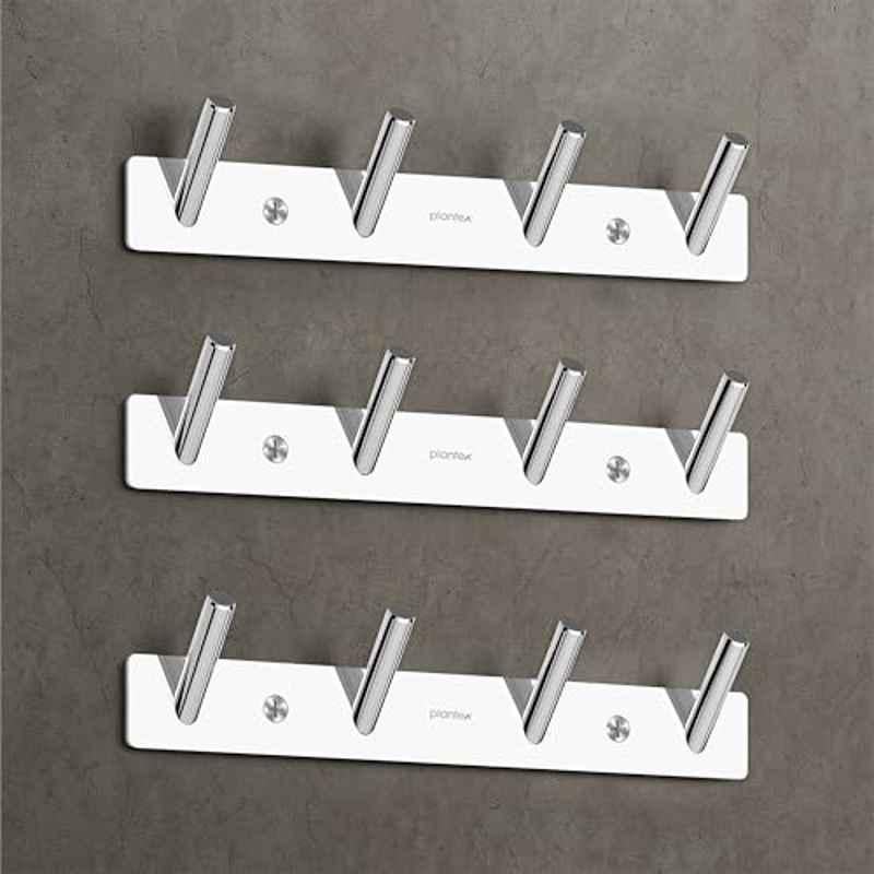 Plantex Wall Hooks for Hanging Cloth/Stainless Steel Towel Hangers/Bathroom Robe Hooks/Door Hangers/Round Wall Hook/Hook Rail for Hanging Keys 4 Hooks (Pack of 3), Chrome