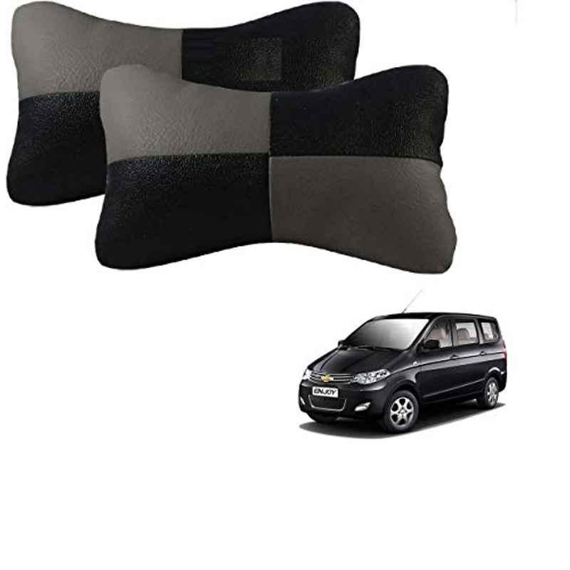 Kozdiko 2 Pcs Leather Grey & Black Neck Rest Car Cushion Pillow Set for Chevrolet Enjoy
