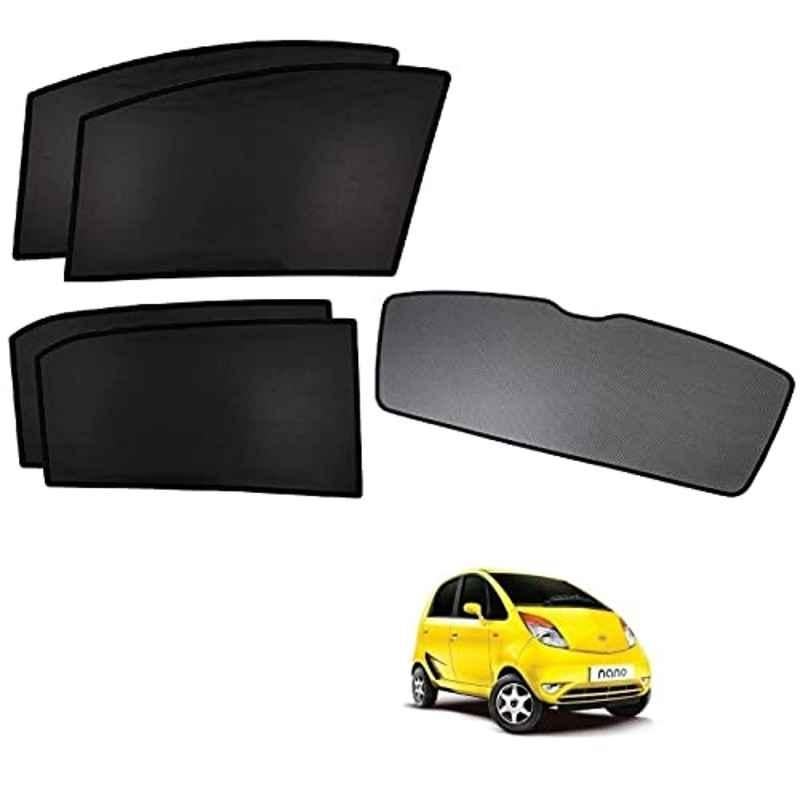 Kozdiko 5 Pcs Polyester Black Non Magnetic Window & Rear Sun Shades Set for Tata Nano
