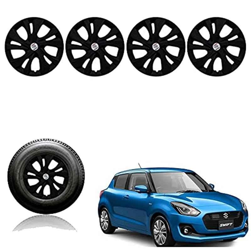 Auto Pearl 4 Pcs 14 inch Plastic Black Press Fitting Wheel Cover Set for Maruti Suzuki Swift 2018