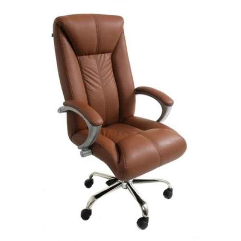 Master Labs Leatherite Brown Central Tilt Revolving Chair with Fixed Arm, MLF-172