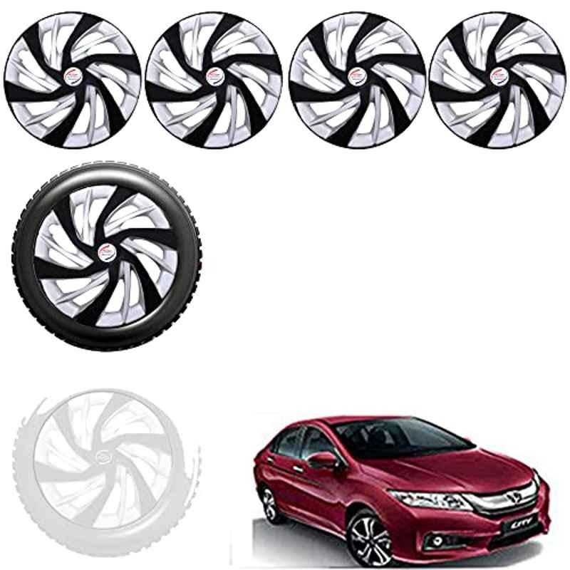 Auto Pearl 4 Pcs 15 inch Black & Silver ABS Press Type Hubcap Wheel Cover Set with Retention Ring for Honda City Ivtec 2016