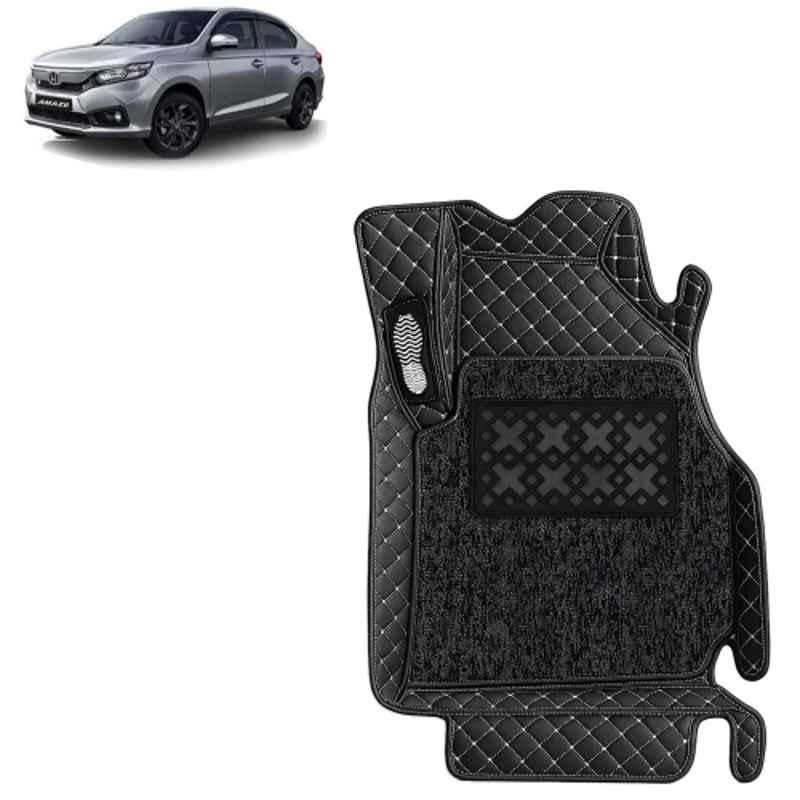 Kingsway 3 Pcs Premium 7D 100% Waterproof & Washable PU Leatherette Classic Black Car Floor Mat Set for Honda Amaze Manual 2021 to 2022 All Model