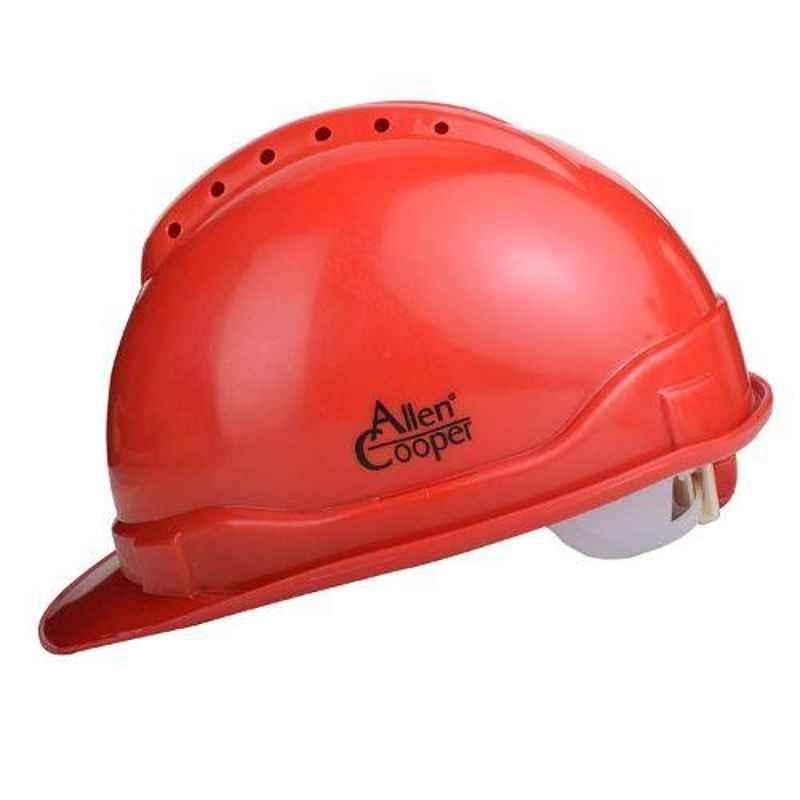 Allen Cooper Red Polymer Ratchet Type Safety Helmet with Chin Strap, SH722-R