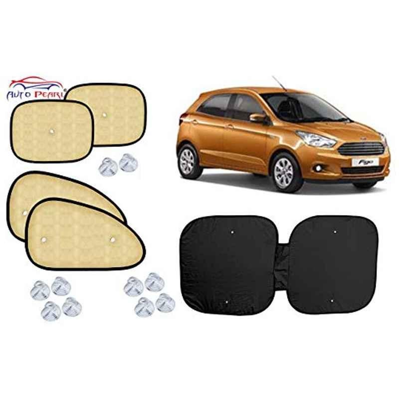 Auto Pearl 5 Pcs PVC & Mesh Beige Window & Front Sun Shade Set for Ford Figo 2015
