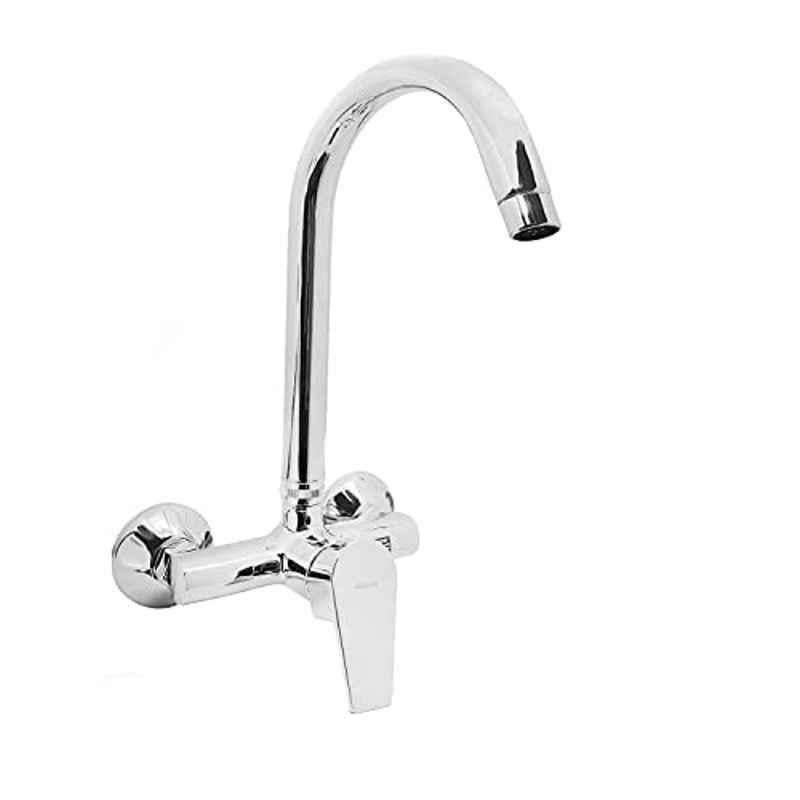 Aquieen Aura Brass Wall Mounted Single Lever Sink Mixer with 360 Degree Hi-Neck Spout, Connecting Legs & Flanges