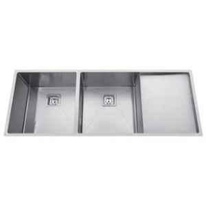 Happy Homes 45x20 inch SS 304 Stainless Steel Silver Double Bowl Kitchen Sink with Drain Board