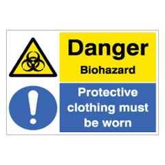 SUNSIGNS 200x150mm Vinyl & Acrylic Sandwich Danger Biohazard Protective Clothing Must be Worn Signage, SN0163VNLM1HPIDAE