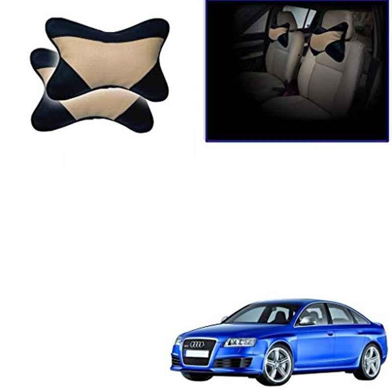 Kozdiko 2 Pcs Beige & Black Car Neck Rest Cushion Pillow Set for Audi RS 6