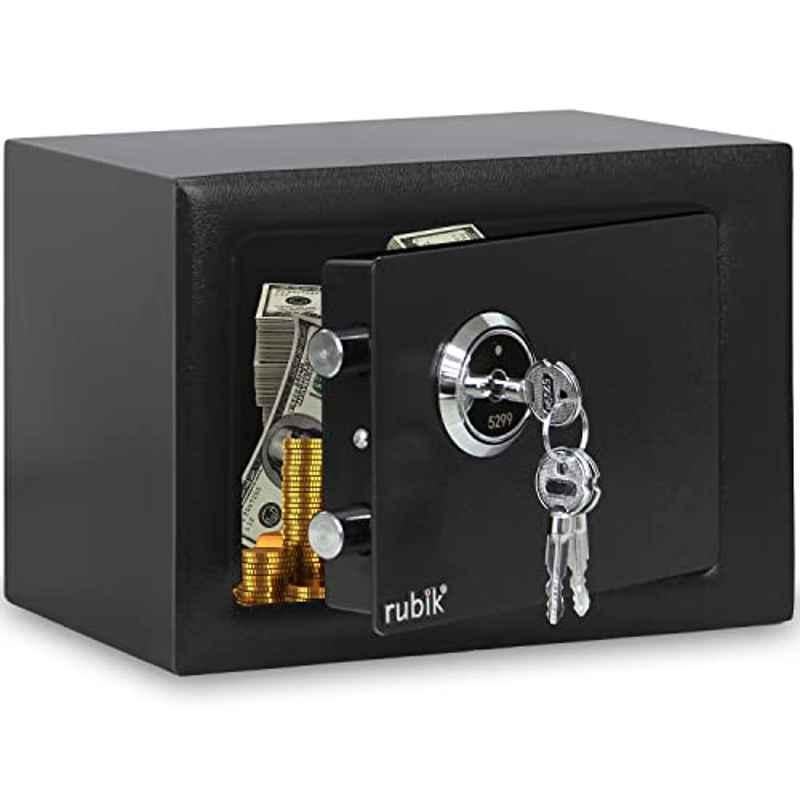 Rubik Alloy Steel Black Mini Safe Box with Key Lock, 17K-BLK