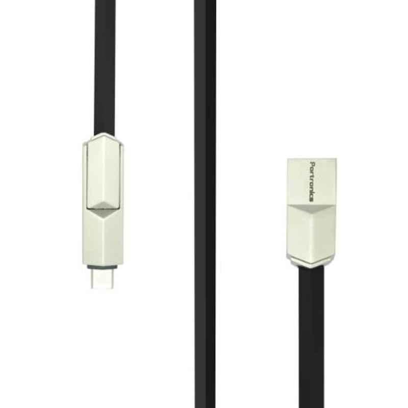 Portronics Konnect 2-in-1 2.4A Black Type-C Micro USB Cable, POR-851 (Pack of 5)