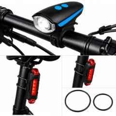 Shopeleven 1200mAh Black & Blue Rechargeable Bicycle LED Front & Rear Light Combo