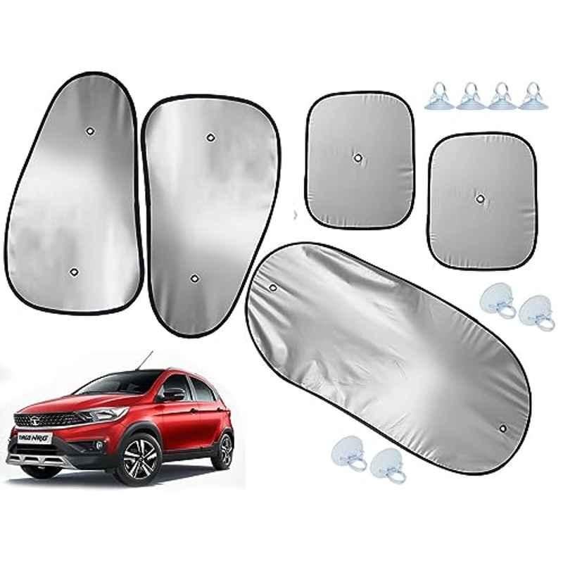Auto Pearl 5 Pcs Polyester Black & Silver Window & Rear Sun Shade Set for Tata Tiago NRG