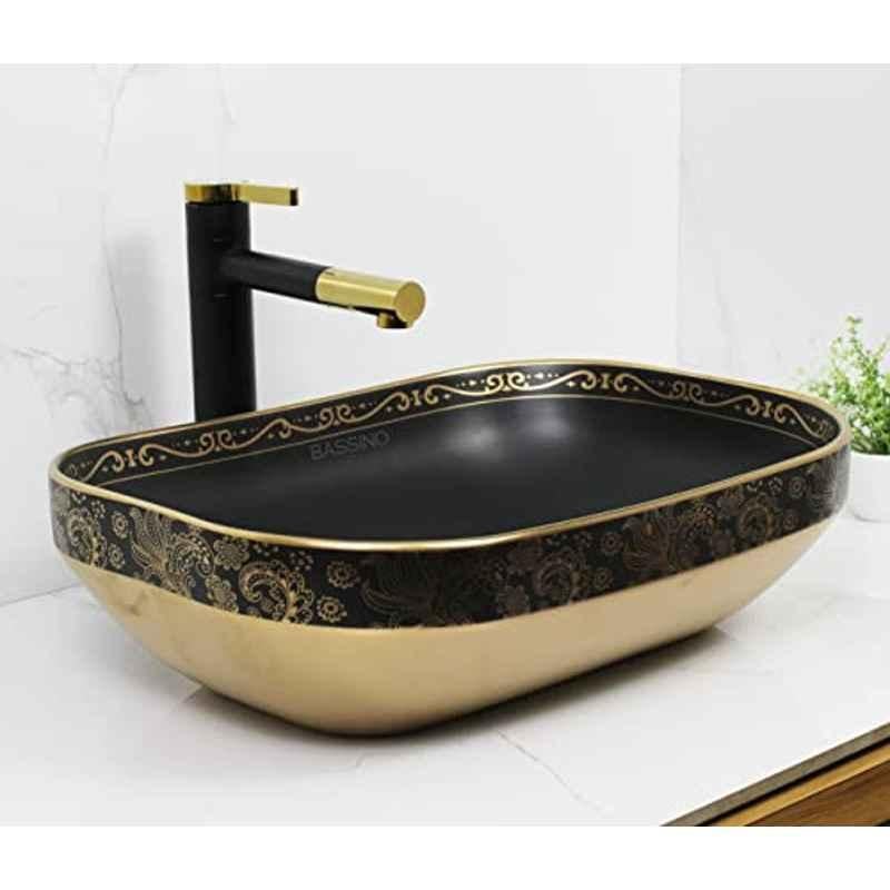 Bassino Art 50.5x36x14cm Ceramic Black & Rose Gold Wash Basin, BTT_1378