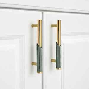 Plantex Stainless Steel & Aluminium Cabinet Handle/96mm Wardrobe Door Handle/Cupboard Pull-Push Handles for Home/Office - Pack of 2 (Green & Gold)