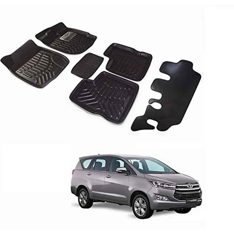 Kozdiko 7 Pcs 4D Black Car Foot Mat Set for Toyota Innova Crysta, koz_35446