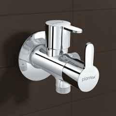 Plantex FLO-808 Pure Brass 2-Way Angle Valve/Angle Cocke for Bathroom with Brass Wall Flange & Teflon Tape Mirror-Chrome Finish