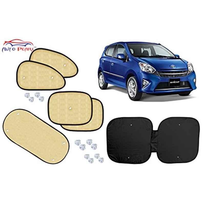 Auto Pearl 6 Pcs PVC & Mesh Beige Window, Front & Rear Sun Shade Set for Toyota Wigo