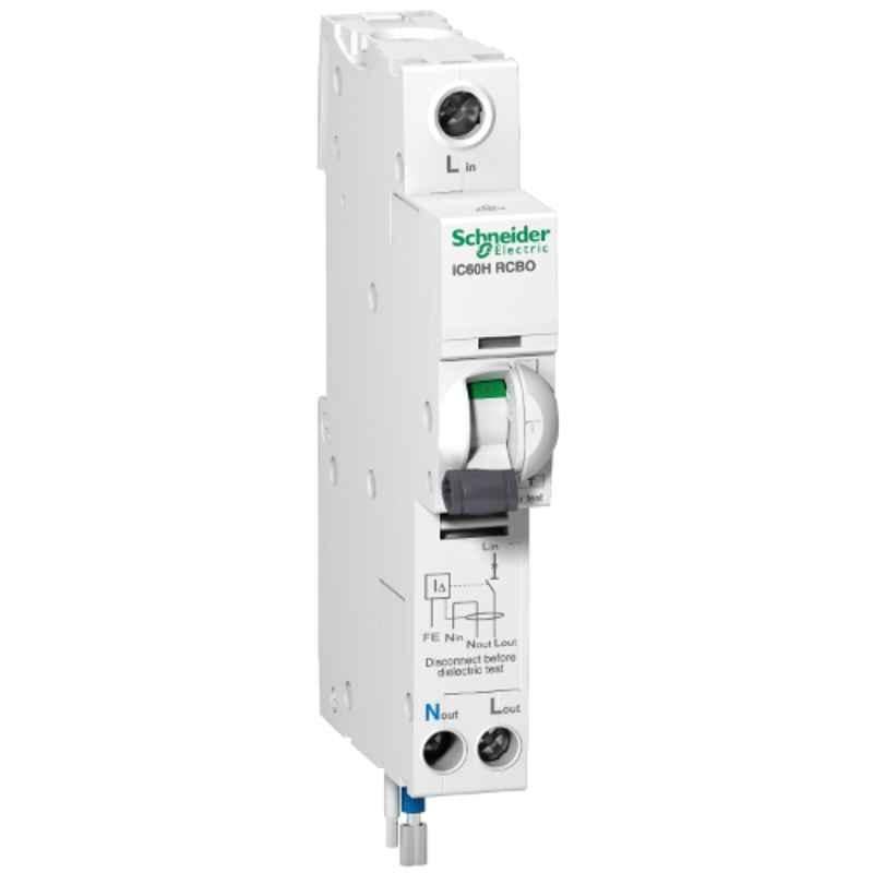 Schneider Acti9 RCBO IC60H 100mA 6A 1 Pole Earth Leakage Circuit Breaker, A9D15806