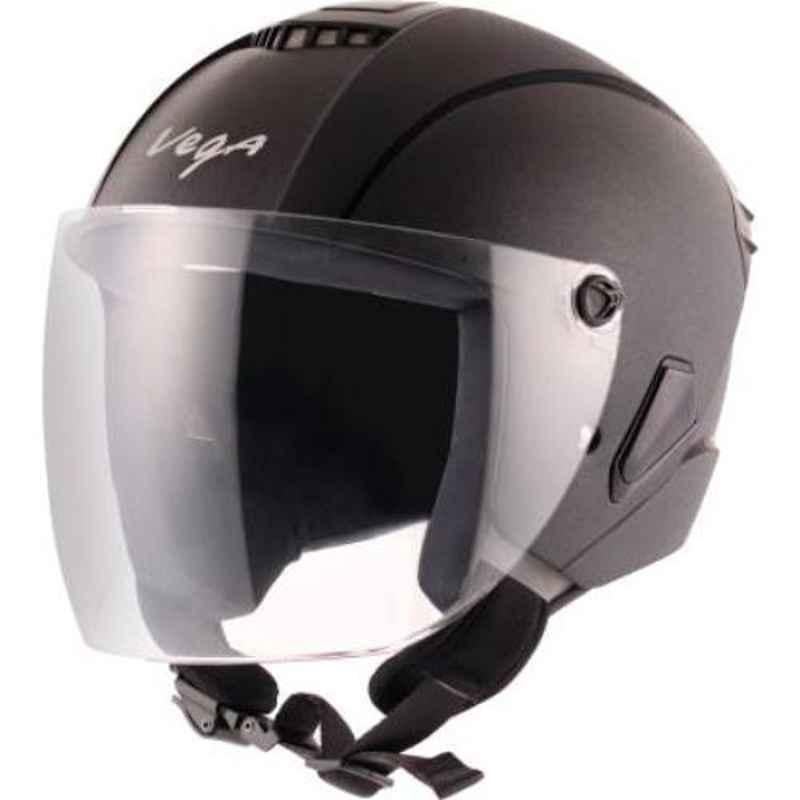 Vega Cliff Black Open Face Motorbike Helmet, Size (L, 580 mm)