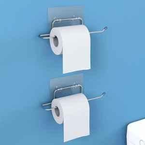 Plantex Self Adhesive Toilet Paper Roll Holder/Toilet Tissue Paper Holder/Toilet Roll Holder for Bathroom Accessories Chrome (Pack of 2)
