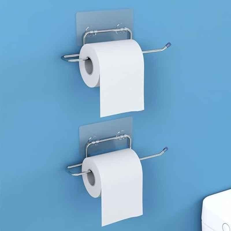 Plantex Self Adhesive Toilet Paper Roll Holder/Toilet Tissue Paper Holder/Toilet Roll Holder for Bathroom Accessories Chrome (Pack of 2)