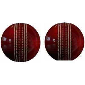 Khelo Meerut 156g Leather Red Cricket Ball (Pack of 2)