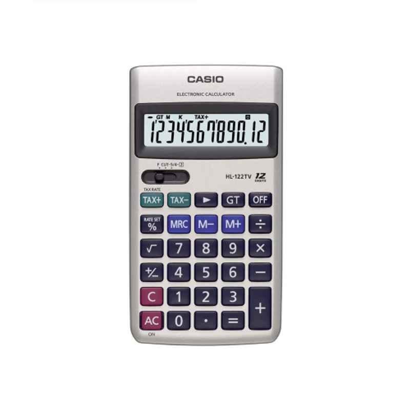 Casio HL-122TV-A06 12 Digit Black Portable Calculator for Travel with Rounding Selector