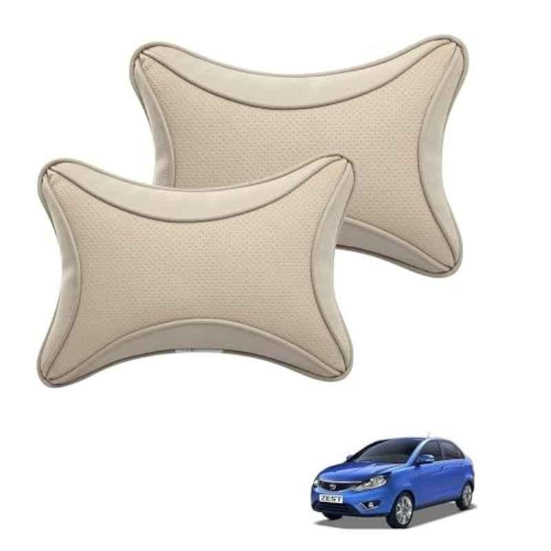 Kozdiko 2 Pcs Memory Foam & Polyester Beige Dots Car Neck Rest Pillow Set for Tata Zest, XNVJVHGJFH298