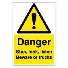 SUNSIGNS 150x100mm Vinyl & ACP Sheet Danger Stop, Look, Listen Beware of Trucks Signage, SN0056VNLM3HPIFAD