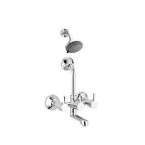IRIS GRCL3925 Brass Chrome Wall Mixer with 3 Functions, 4 inch Overhead Shower Set & 125mm Bend Pipe