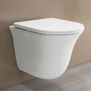 Plantex Imported Ceramic White Matt P Trap Western Commode/Wall Hung Western Toilet/Rimless Washdown with Soft Close, 1161