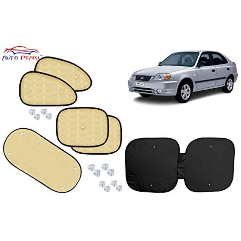 Auto Pearl 6 Pcs PVC & Mesh Beige Window, Front & Rear Sun Shade Set for Hyundai Accent