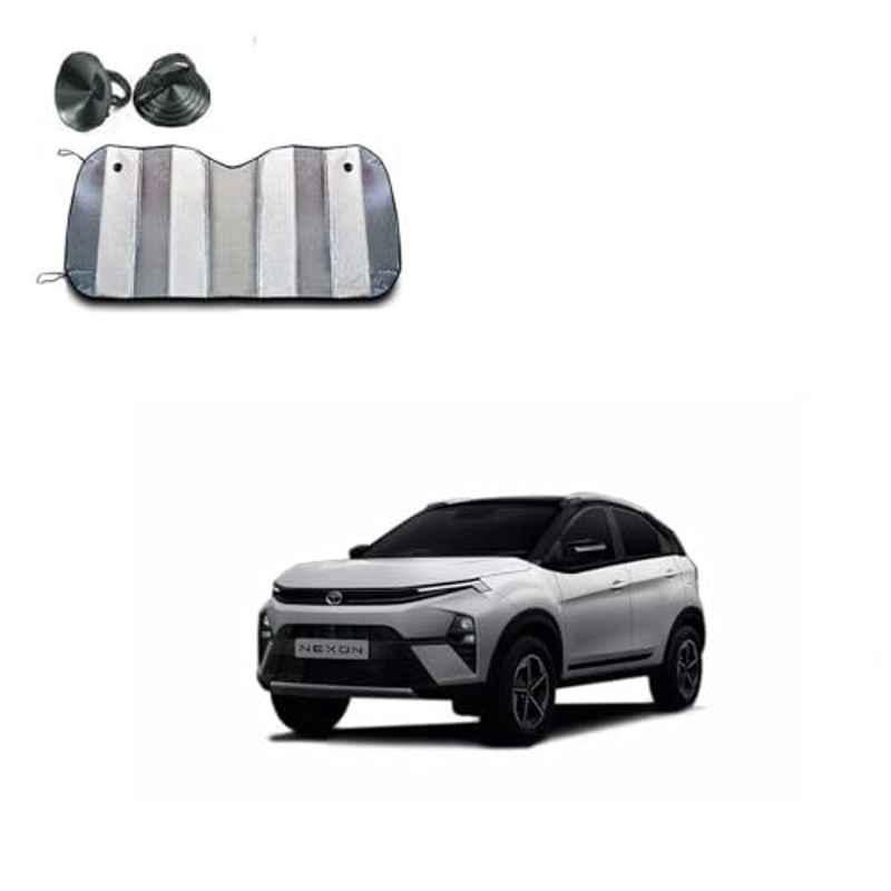 Kozdiko Aluminium Foil Front/Rear Windshield Foldable Car Sunshade for Tata Nexon Facelift 2023-Present, shade_9