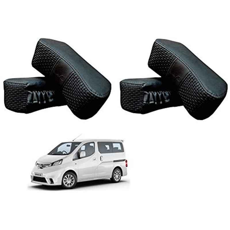 Kozdiko 4 Pcs CV Designer Black Leatherite Neck Rest Car Cushion Pillow Set for Nissan Evalia