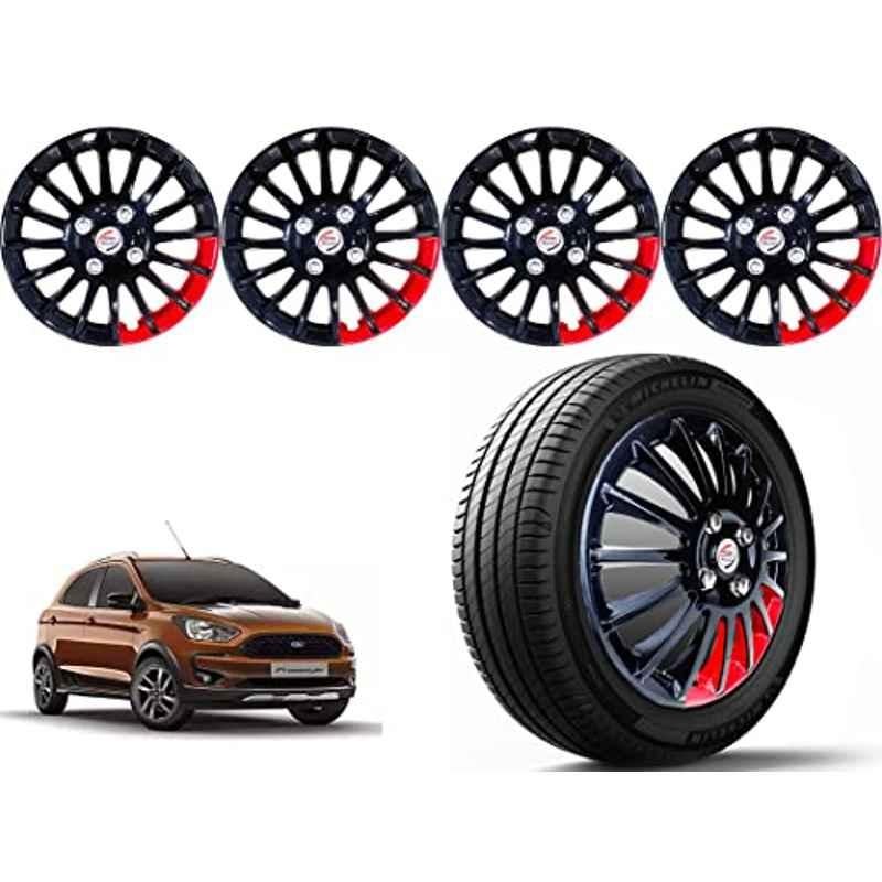 Auto Pearl 4 Pcs 14 inch Polypropylene Black & Red Press Type Car Wheel Cover Set with Retention Ring for Ford Aspire Free Style 2018