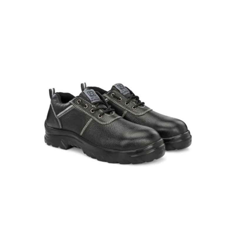 Eego Italy Safeguard Genuine Leather Steel Toe Black Safety Shoes with PU Sole, ISI & BIS Approved, Size: 10
