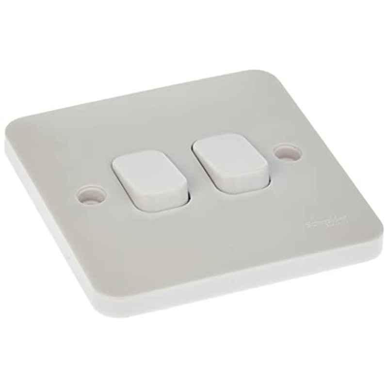 Schneider Lisse 10A 220V 2 Gang Plastic White Plate Switch, GGBl1022