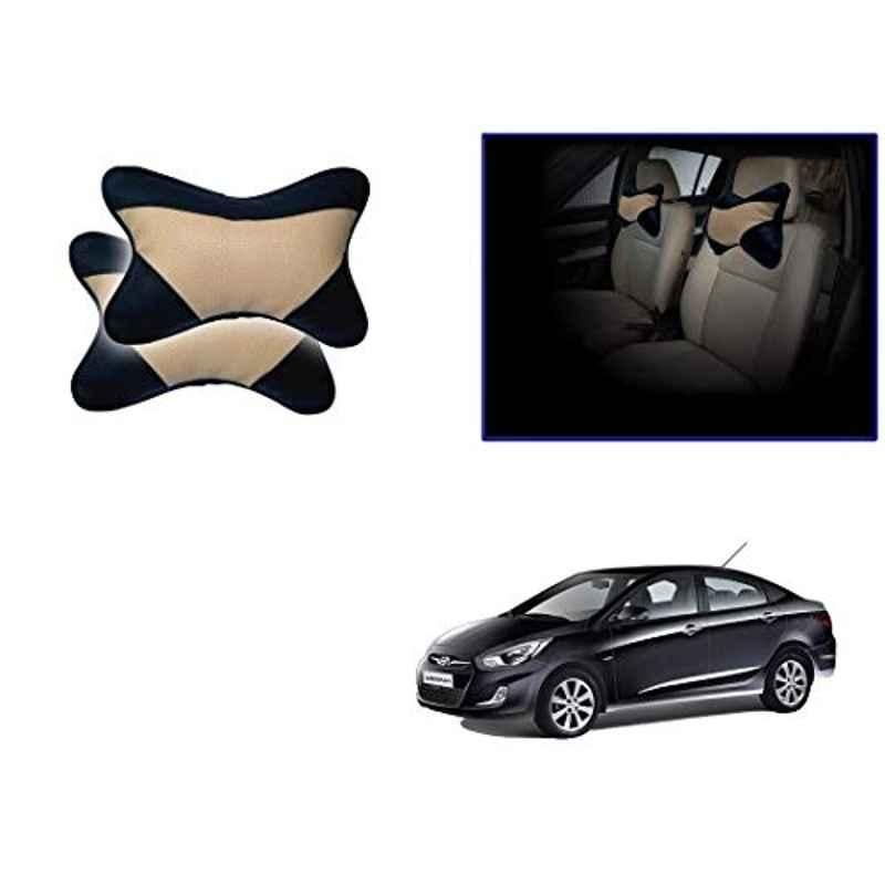 Kozdiko 2 Pcs Memory Foam Beige & Black Car Neck Rest Cushion Pillow Set for Hyundai Verna Fluidic