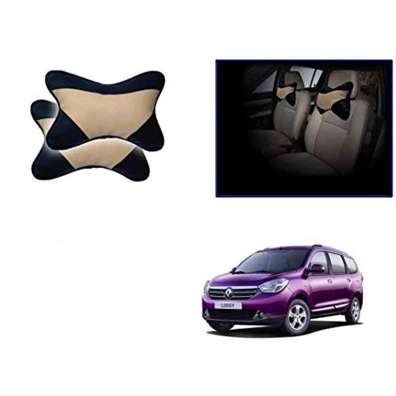 Kozdiko 2 Pcs Memory Foam Beige & Black Car Neck Rest Cushion Pillow Set for Renault Lodgy