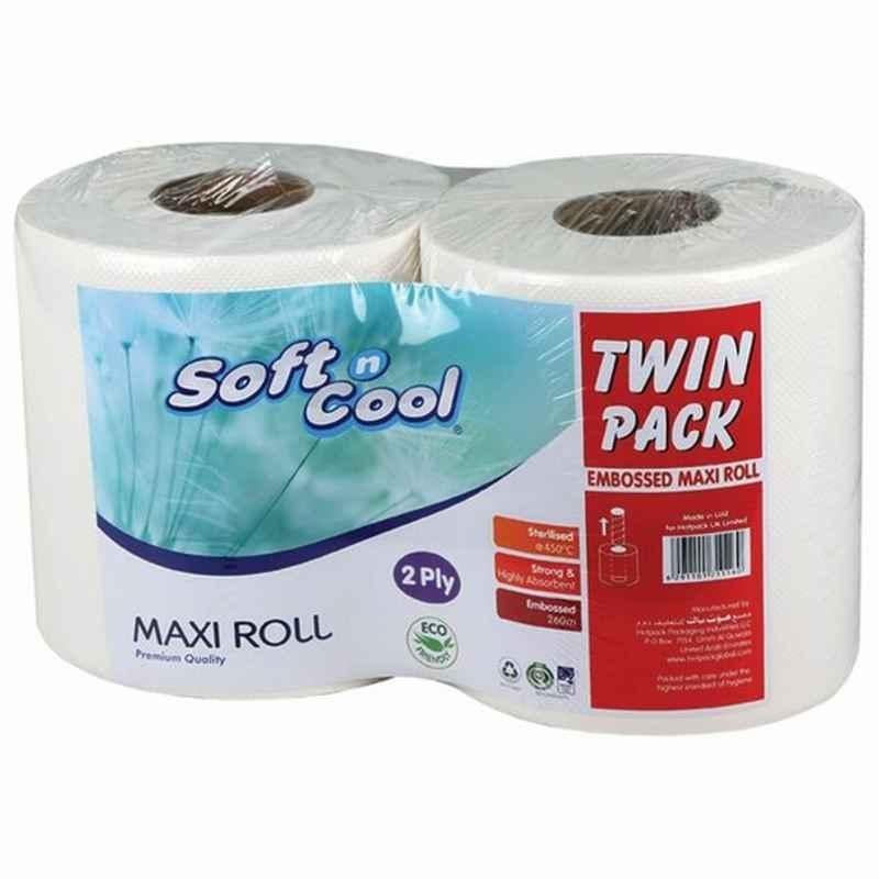 Hotpack Paper Maxi Roll, MR2TP, Soft n Cool, 2 Ply, 130 m, White, Twin Pack