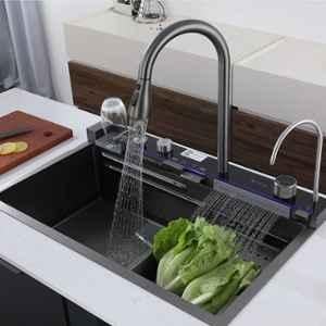 Happy Homes 30x18x10 inch Stainless Steel 304 Black Fully Equipped Kitchen Sink with LED Pannel & Digital Display